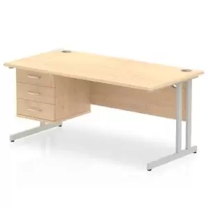 Image of Impulse 1600 Rectangle Silver Cant Leg Desk MAPLE 1 x 3 Drawer Fixed