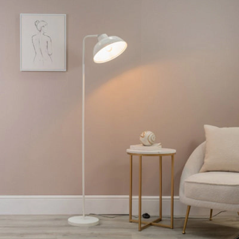 Image of ValueLights Morris Retro Dome Metal Freestanding Floor Lamp White