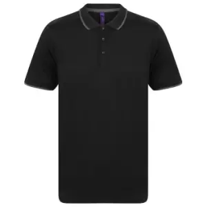 image of Henbury Mens HiCool Tipped Polo Shirt (4XL) (Black/Charcoal)