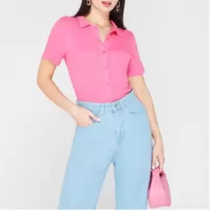 Image of I Saw It First Rib Button Front Bodysuit - Pink