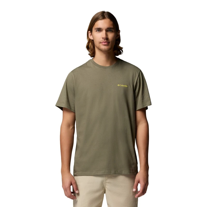 Image of Columbia Short Sleeve T-Shirt with Back Print Khaki Cotton S