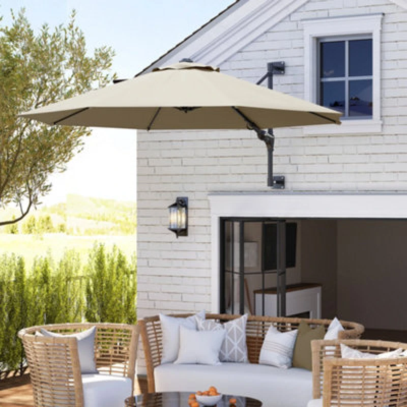 Image of Outsunny Sun Parasol with Vent, Wall Umbrella for Patio, Garden, Khaki, Brown 84D-311V00KK