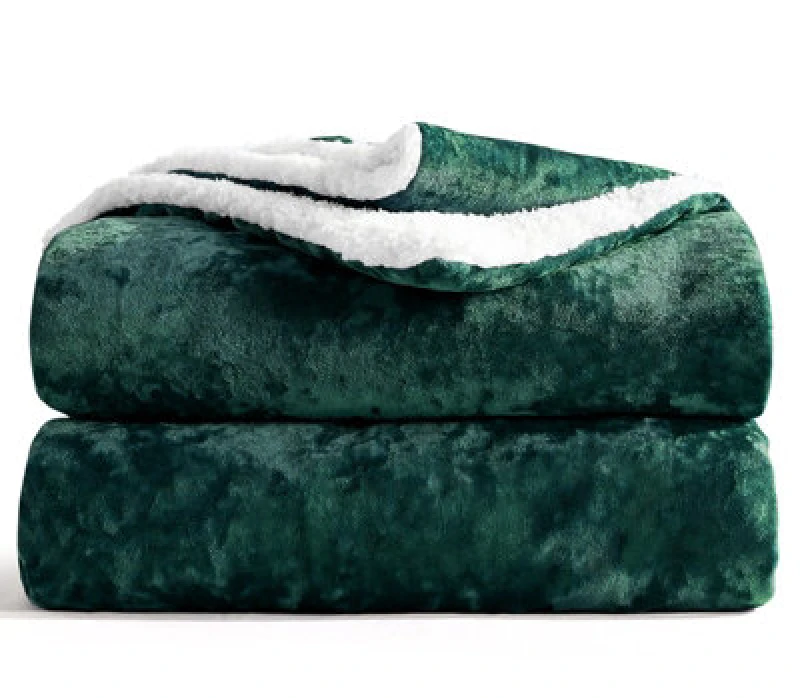 Image of Velosso Luxury Velvet Soft Sherpa Backed Throw Blanket - Cosy Durable For Sofa, Bed - High-Quality Plush Texture, 125Cm X 200Cm - Emerald