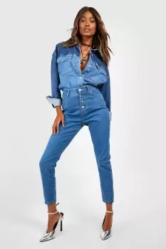 Image of Basics High Waisted Exposed Button Skinny Jeans