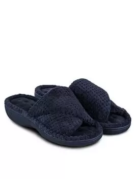 Image of TOTES Popcorn Turnover Open Toe Slider With 360 Comfort, Memory Foam & Pillowstep - Navy, Size 6, Women