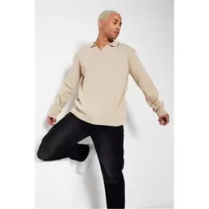 Image of I Saw It First Beige Collared Long Sleeve Jumper - Beige