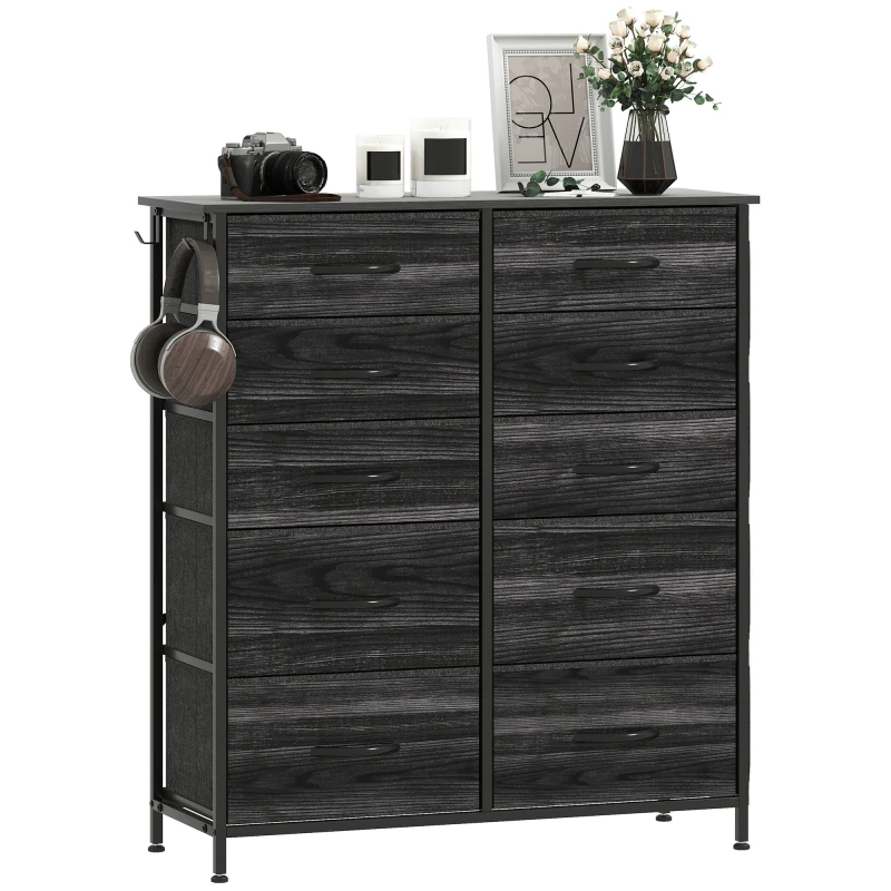 Image of HOMCOM HOMCOM Fabric Chest of Drawers, 10 Drawer Dresser for Bedroom, Natural Wood Size: X-Large Natural XL Unisex 5063603426276