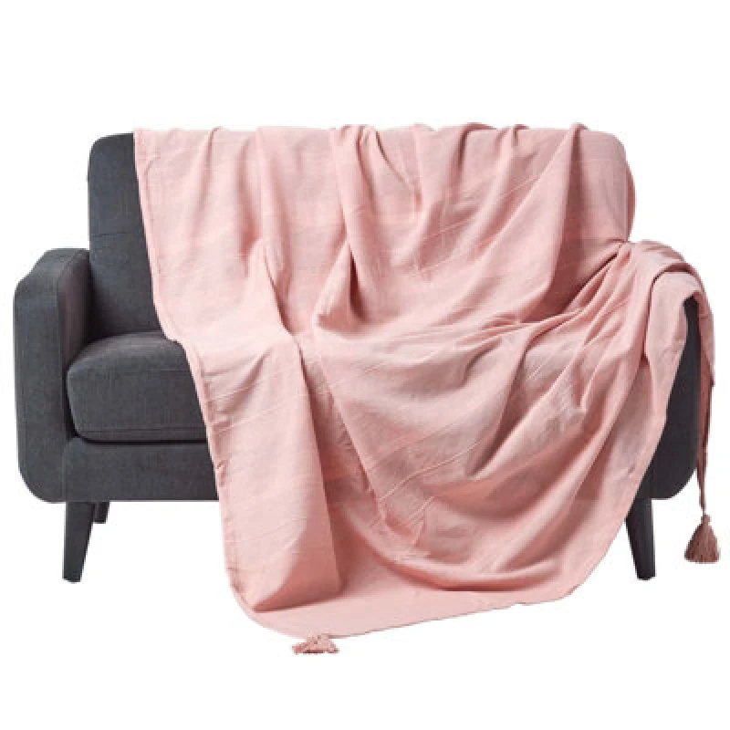 Image of Homescapes Cotton Rajput Ribbed Pink Throw, 225 X 255 Cm