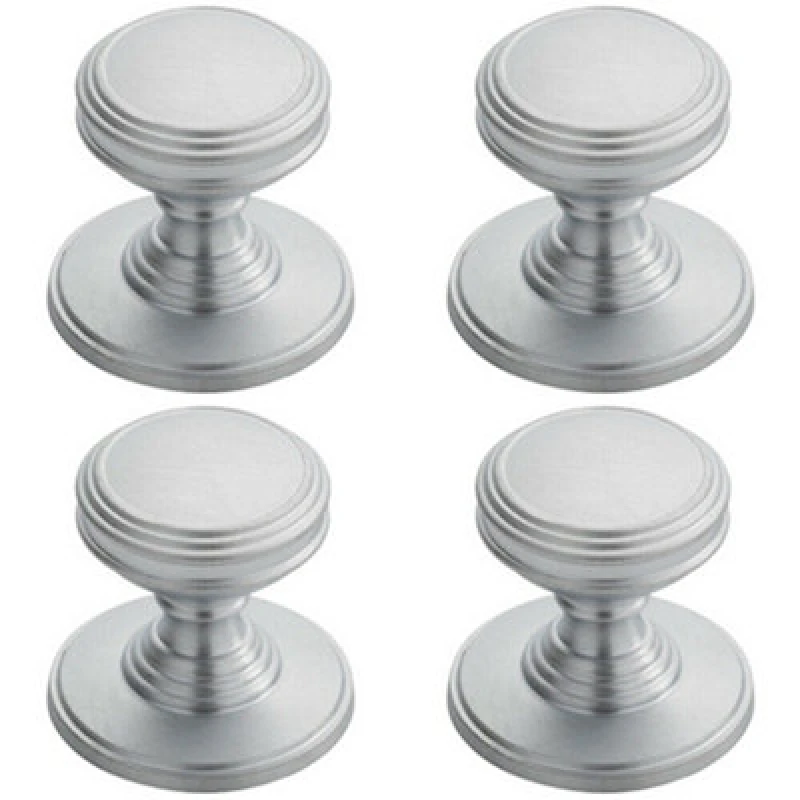 Image of Loops 4x Ringed Tiered Cupboard Door Knob 25mm Diameter Satin Chrome Cabinet Handle Multi unisex