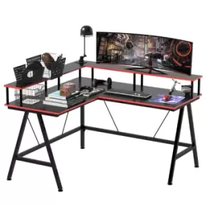 image of L Shape Gaming Corner Desk Computer Table With Elevated Monitor Shelf Workstation