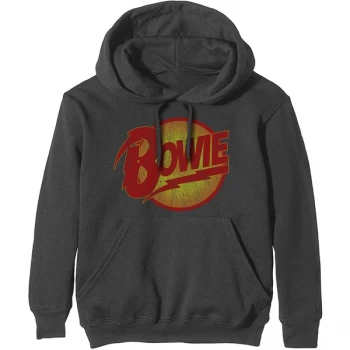 image of David Bowie - Vintage Diamond Dogs Logo Unisex Large Pullover Hoodie - Grey