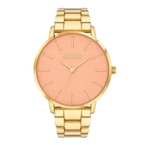 image of Missguided Gold Alloy Bracelet Watch with Pink Dial