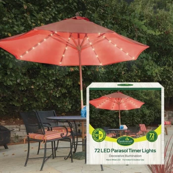 Image of Gardenkraft - 13880 72 LED Parasol Timer Lights Warm White |Auto Timer Functionality Indoor/Outdoor String Lights