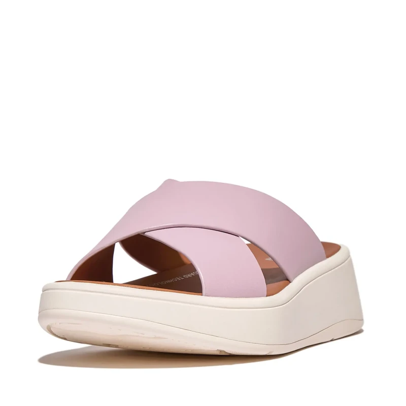Image of FitFlop F Mode Flatform Cross Leather Womens Comfort Sandals - Light Tan - Size:UK 5