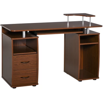 Image of HOMCOM Computer Desk Office PC Table Workstation with Keyboard Tray, CPU Shelf, Drawers, Sliding Scanner Shelf, Brown AOSOM UK