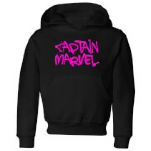 Image of Captain Marvel Spray Text Kids Hoodie - Black - 11-12 Years