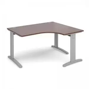 image of TR10 deluxe right hand ergonomic desk 1400mm - silver frame and walnut