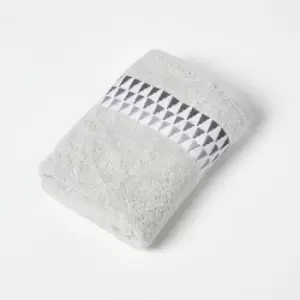 Image of HOMESCAPES Geometric 100% Cotton Hand Towel, Grey - Silver