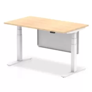 image of Air 1400 x 800mm Height Adjustable Desk Maple Top White Leg With White Steel Modesty Panel