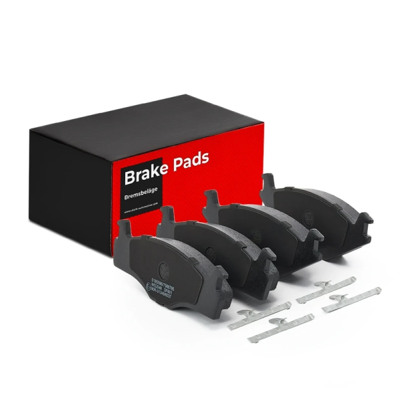 Image of STARK SKBP-0010089 Brake pad set Front Axle, excl. wear warning contact, with fastening/mounting material, with anti-squeak plate Brake Pad Set,disc