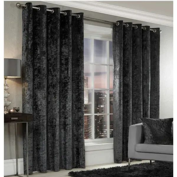 Image of Alan Symonds - Luxury Modern Crushed Velvet Cream Fully Lined Ready Made Eyelet Ring Top Curtains 46x54 - Cream CVCRM4654