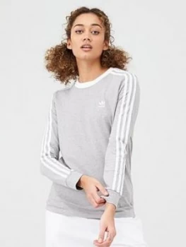 Image of Adidas Originals 3 Stripe Long Sleeve T-Shirt - Grey