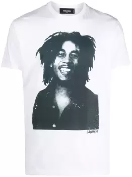 Image of DSQUARED2 Bob Marley Print T-Shirt White