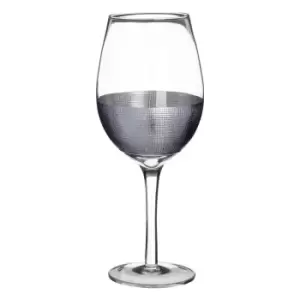 image of Premier Housewares Set of 4 Large Wine Glasses - Silver Crosshatched Design