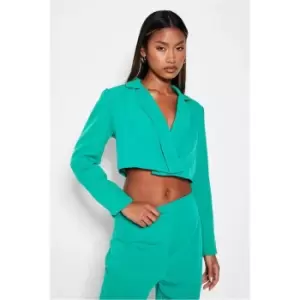 image of I Saw It First Petite Woven Cropped Fitted Blazer - Green