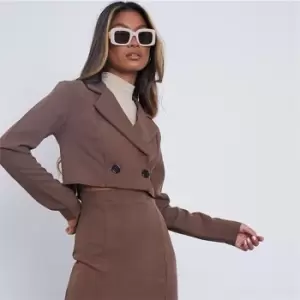 image of I Saw It First Double Breasted Cropped Blazer - Brown