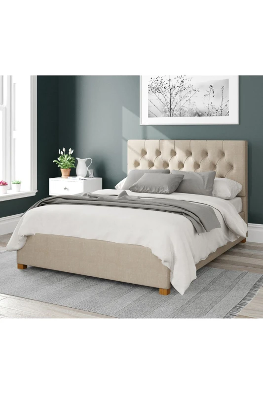 Image of Aspire Aspire Olivier Upholstered Ottoman Storage Bed, Malham Weave Fabric in Cream Size: Single Cream Single Unisex 5057632168191
