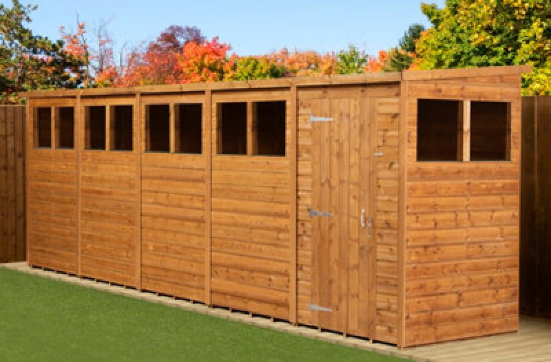 Image of Empire Sheds Empire Modular Pent 20X4 Dipped Treated Tongue And Groove Wooden Garden Shed With Windows (20' X 4' / 20ft X 4ft) (20X4)