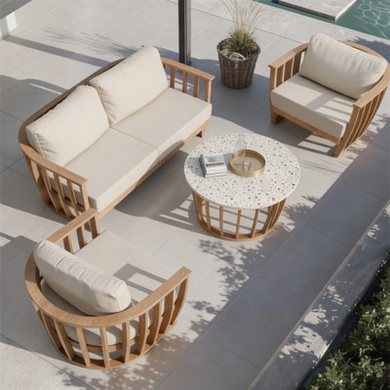Image of Royalcraft Lucca 5-Seater Teak-Effect Aluminium Lounging Set With Coffee Table