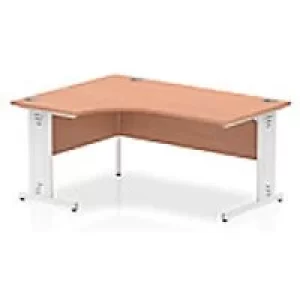 Image of Dynamic Radial Right Hand Crescent Desk Oak MFC Cable Managed Cantilever Leg White Frame Impulse 1600/1200 x 600/800 x 730mm