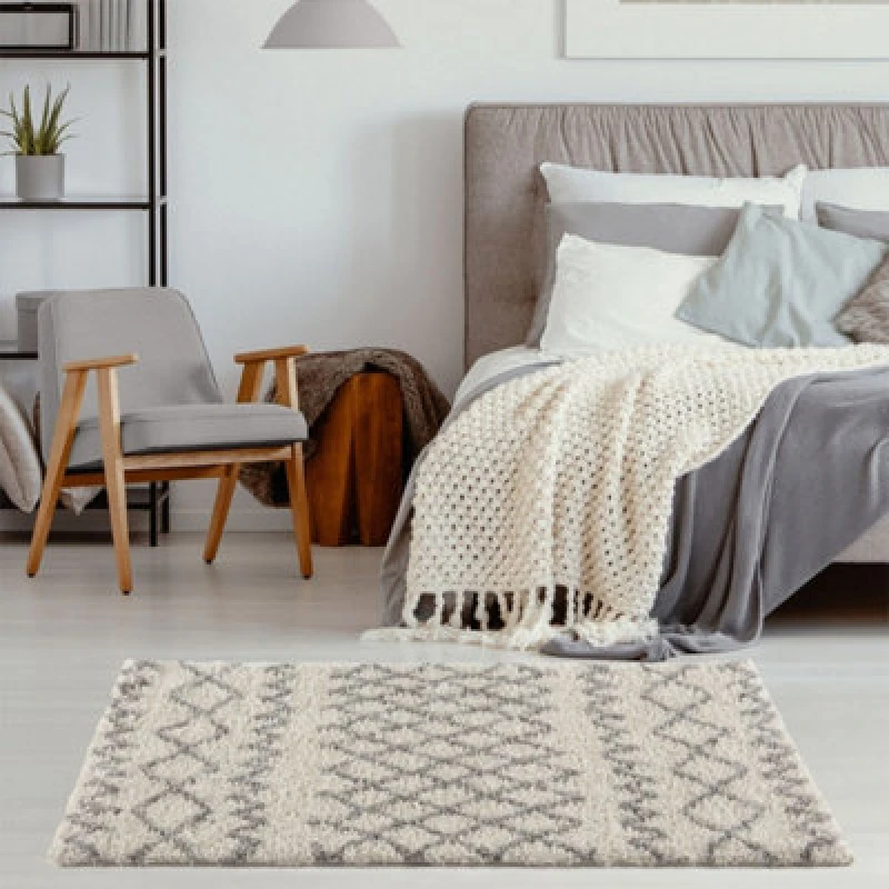 Image of The Rugs Moroccan Ivory Grey Shaggy Living Room Rug 900