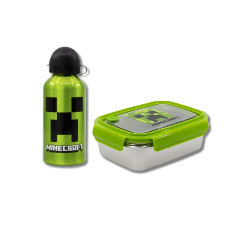 Image of Minecraft Minecraft Lunch Set With Square Bottle Green