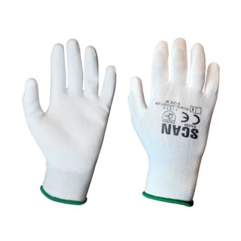 Image of Scan White PU Coated Gloves - M (Size 8) (Pack 12)