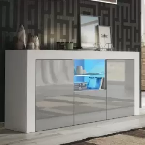 image of Tv Unit 145cm Sideboard Cabinet Cupboard tv Stand Living Room High Gloss Doors - White & Grey - White & Grey