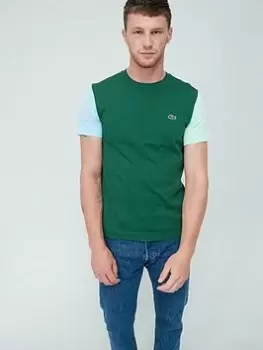 Image of Mens Lacoste Regular Fit Colour-block Cotton Jersey T-Shirt Size 4 - M Green / Blue / Light Green