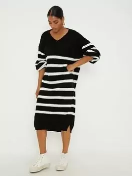 image of Dorothy Perkins Stripe V Neck Knitted Midi Dress - Multi, Size S, Women