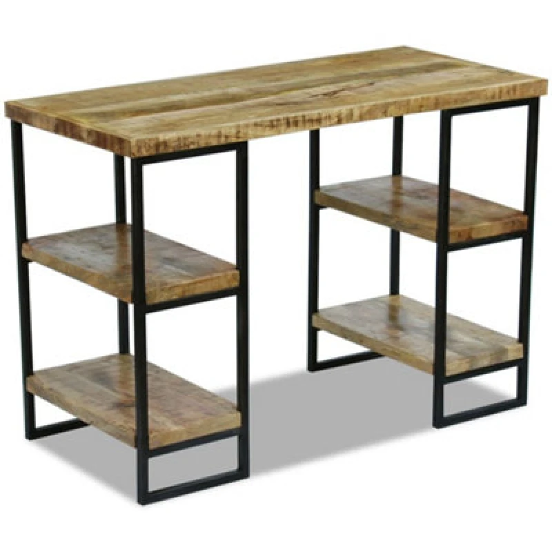 Image of vidaXL Office Desk Mango Wood 110x50x76cm with 4 Shelves Computer Study Table