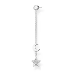 image of Silver Star & Moon Chain Single Earring H2151-051-14