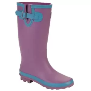Image of StormWells Womens/Ladies Rubber Wide Leg Wellington Boots (9 UK) (Lilac/Turquoise)
