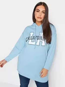 Image of Yours Varsity Slogan Sequin Hoodie Dress, Blue, Size 16, Women