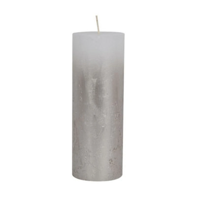 Image of Buttercup Farm Pillar Candle With Metallic Ombre Base - Paraffin - L7 X W7 X H19cm - Silver/white