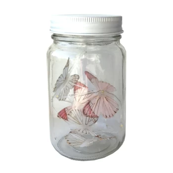 image of Butterfly LED Light Chain In Glass Jam Jar - Pink