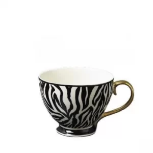 image of Animal Luxe Footed Mug Zebra Print Black with Gold Handle