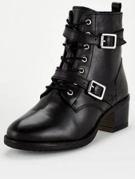 image of Dune London Wide Fit Paxtone Ankle Boot - Black Leather, Size 4, Women