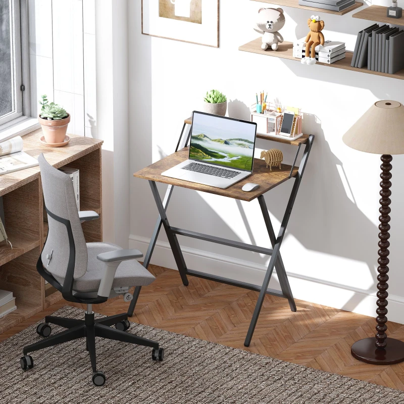 Image of HOMCOM 70cm Folding Computer Desk for Small Spaces Bedroom in Brown Brown Unisex Small
