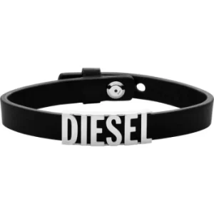 Mens Diesel Black Leather ID Bracelet